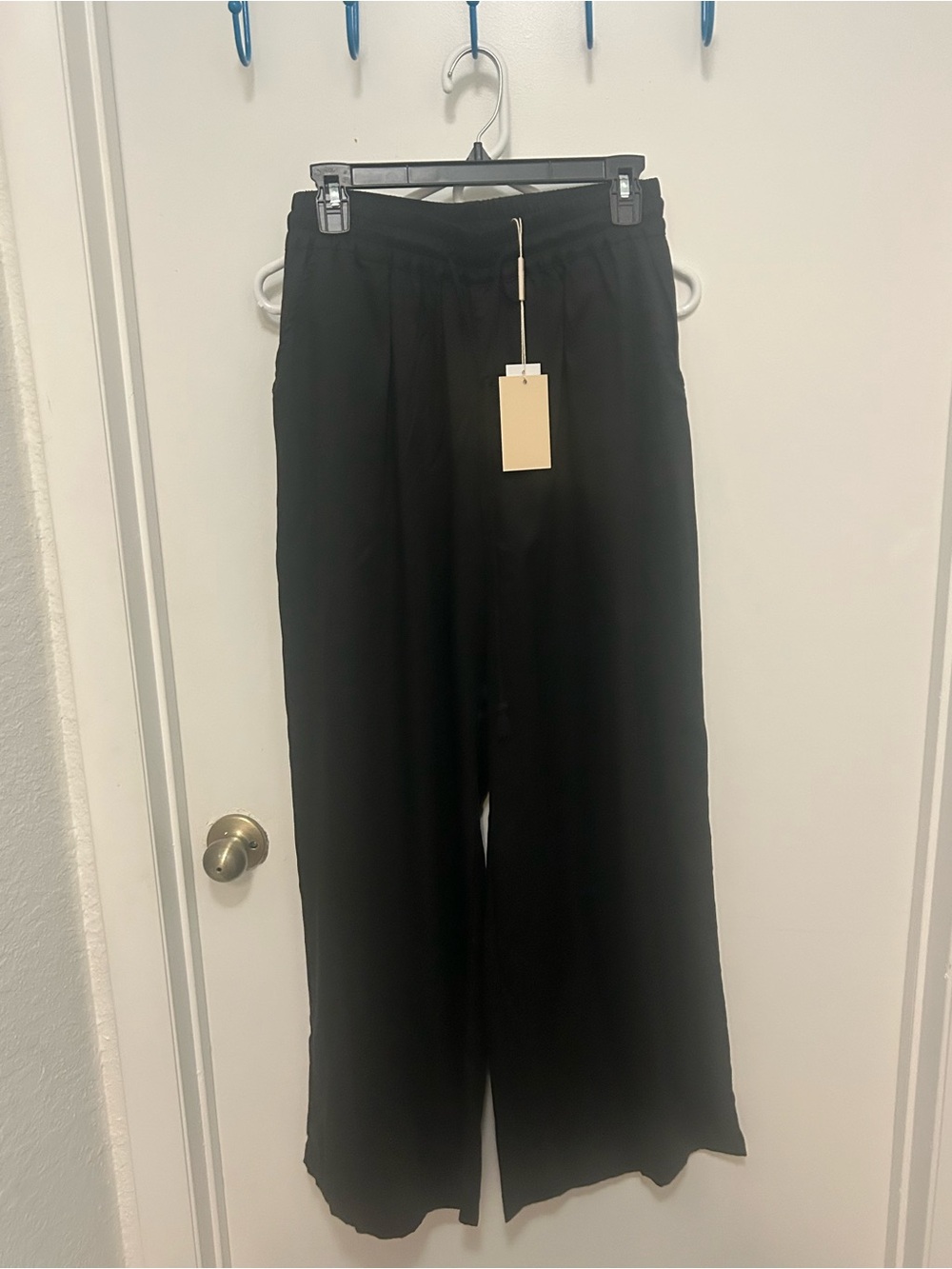 Elle Black Wide-Leg Drawstring Pants